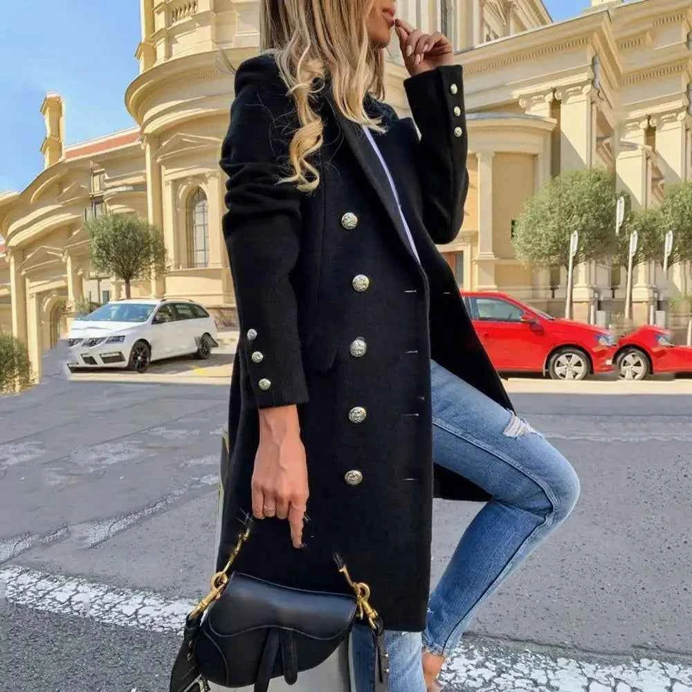 New Dazzling Faux Wool Blends Women's Long Coats Collar Double Breasted Vintage Elegant Lady Plus Size Jackets Winter Outerwear