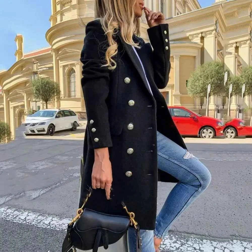 New Dazzling Faux Wool Blends Women's Long Coats Collar Double Breasted Vintage Elegant Lady Plus Size Jackets Winter Outerwear